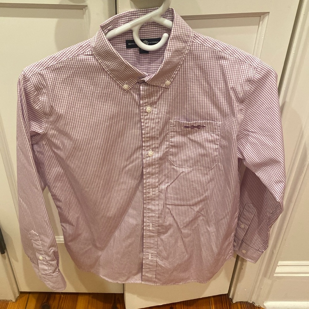 Brown Bowen and company boys gingham button down shirt